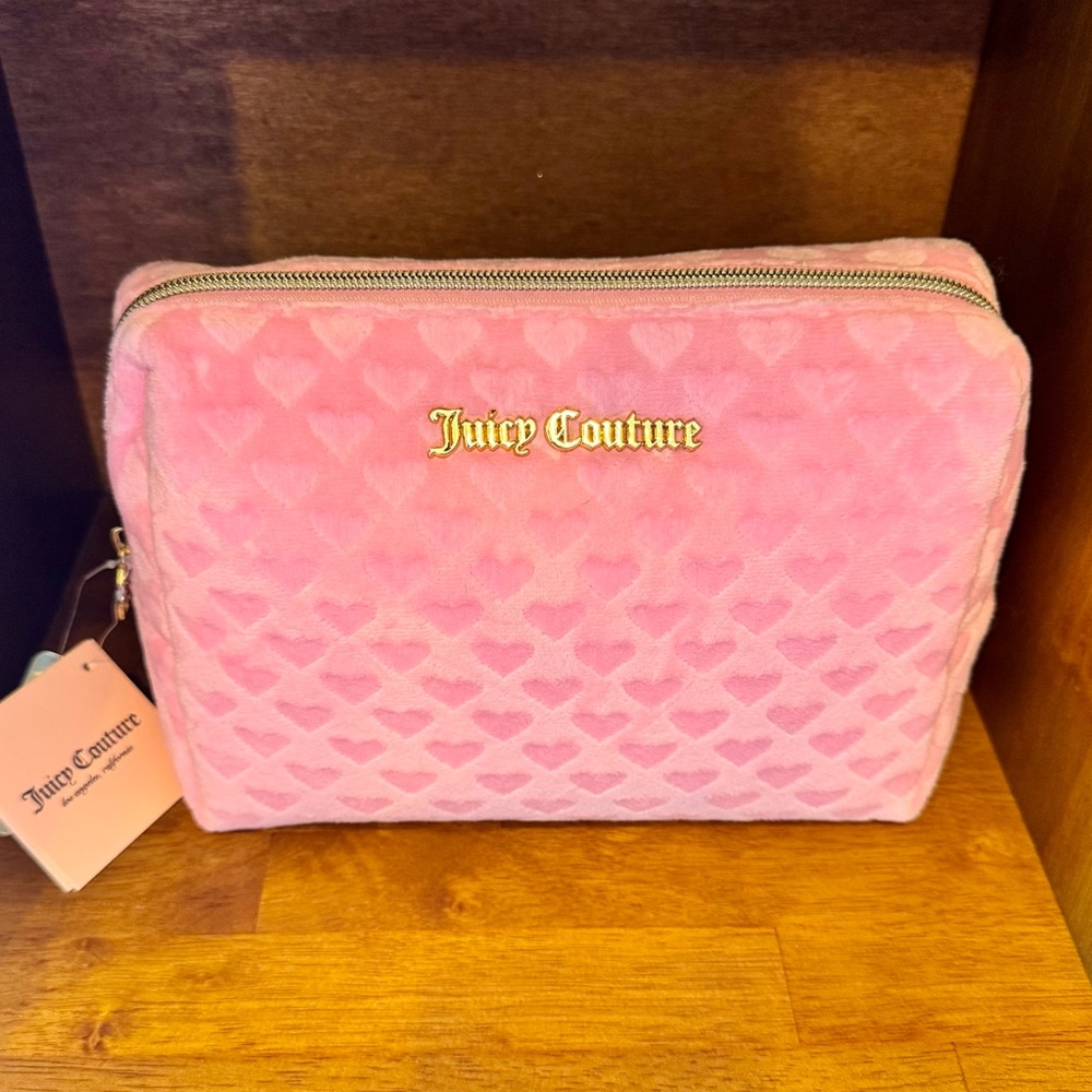 Juicy Couture Pink Heart Velour Makeup Cosmetic Travel Bag BNWT